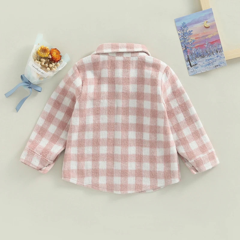 Children Plaid Lapel Collar Button Shirt Coat Jacket for Girls Boy Baby Kids Spring Autumn Children\'s Warm Outerwear