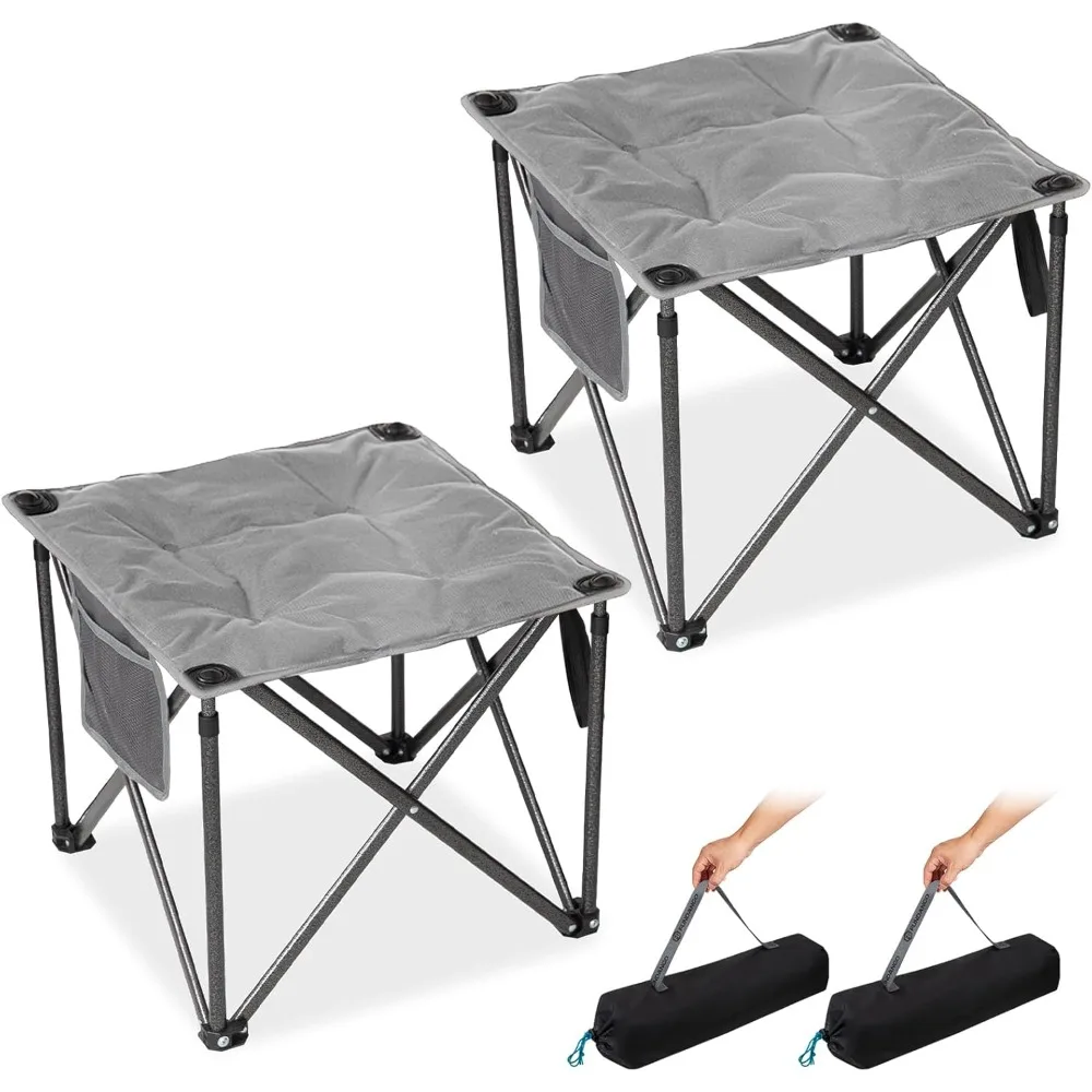 

FUNDANGO Folding Camping Stool, 2 Pack 18.1 Inch Oversized Foot Rest 400 Lbs Heavy Duty Portable Padded Stools Seat Anti-Slip Fo