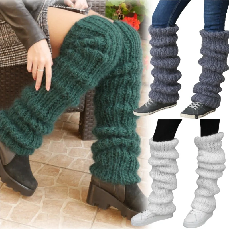

Women Oversized Wool Knit Slouchy Socks Chunky Cable Design Winter Warm Knee High Boot Cuffs Soft Cozy Solid Color Stockings