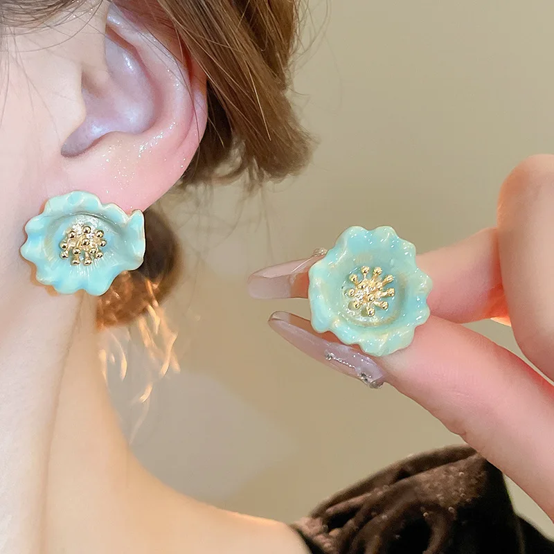Retro niche dripping oil gradual change flowers, earrings fashion, temperament simple and versatile high-end earrings women