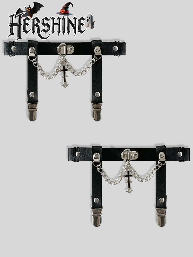 2 clipes de meias e pernas elegantes pretos femininos, decoração cruzada de strass preto, estilo punk escuro gótico Y2K, acesso de Halloween