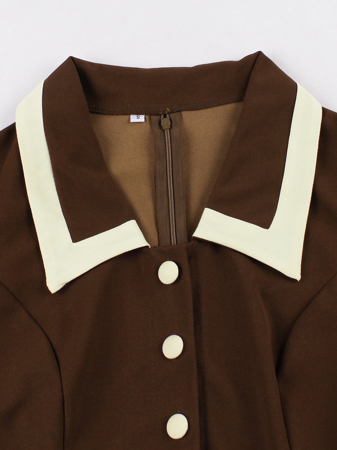 Tonval Two Tone Brown and Apricot Women Vintage Dresses 2026 Summer Turn-Down Collar Buttons Belted Pleated Dress