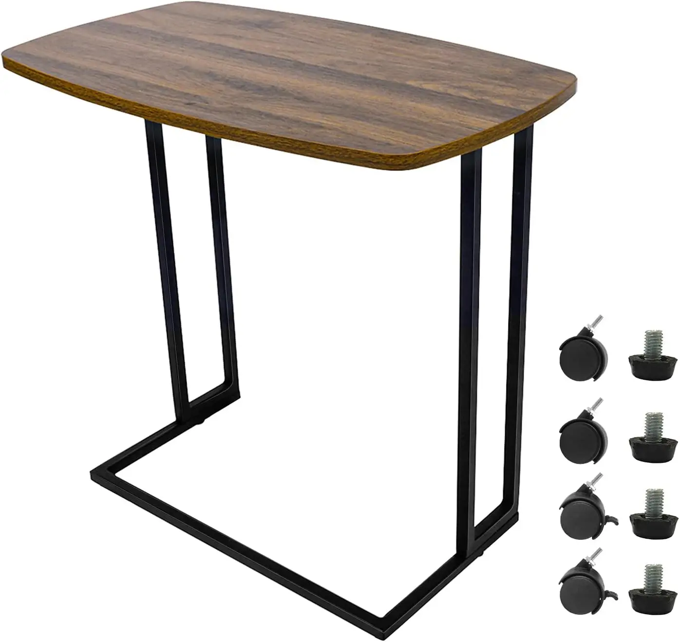 

C Shaped End Table, Small Side Table for Couch, TV Tray Table with Detachable Wheels and Metal Frame,Wooden Anti-Scratch