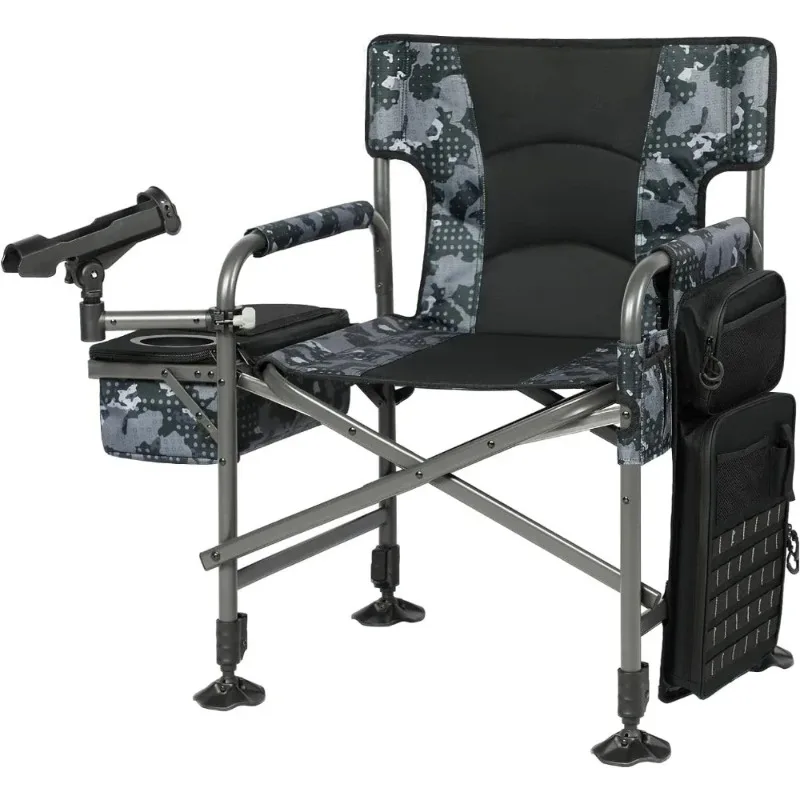 

*Fishing Chairs With Rod Holder, Folding Ice Fishing Chair For Adults Outdoor Camping Chair Leg Adjustable With Cooler Bag