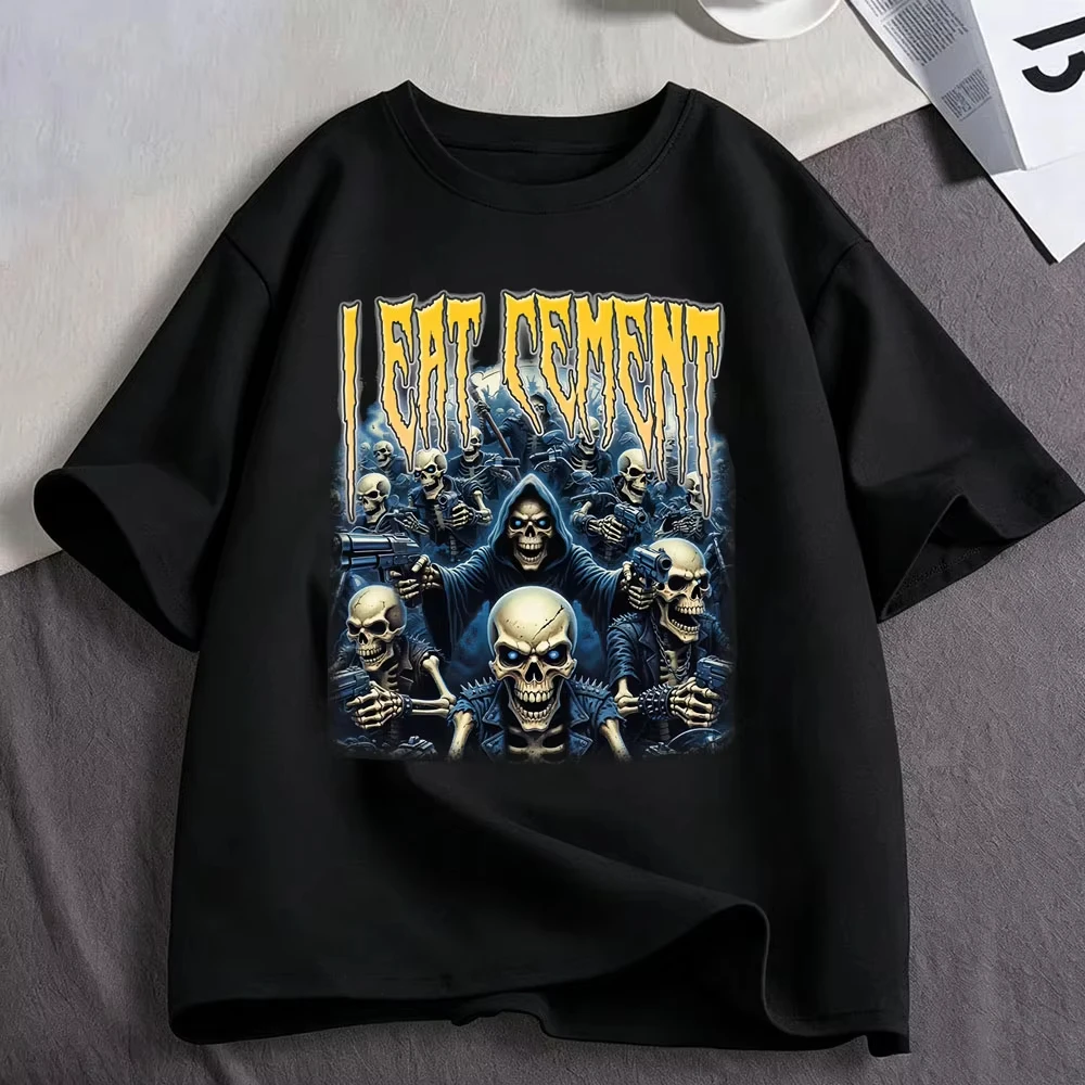 I Eat Cement Dark Skeleton Cringe Saying Funny Graphic T Shirts Men's Clothing Fashion Cotton Short Sleeve T-shirts Streetwear