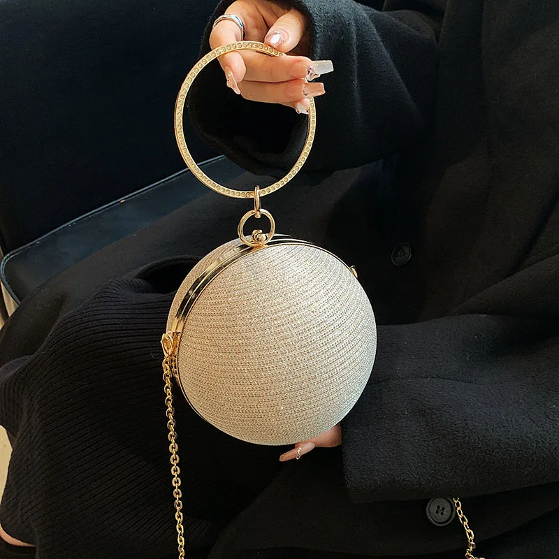 Circular Ring Portable Evening Bags Metal Sliver Round Ball Handbags For Lipstick Elegant Luxury Clutch Purse Wedding Wallets