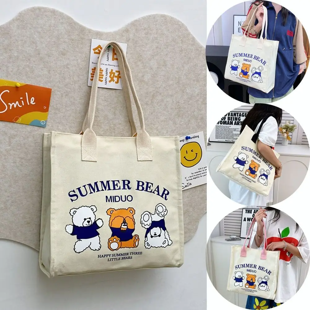 Large Capacity Canvas Tote Bag Shoulder Bag Reusable Cute Women's Bag Women's Canvas Bag Three Little Bears Handbag