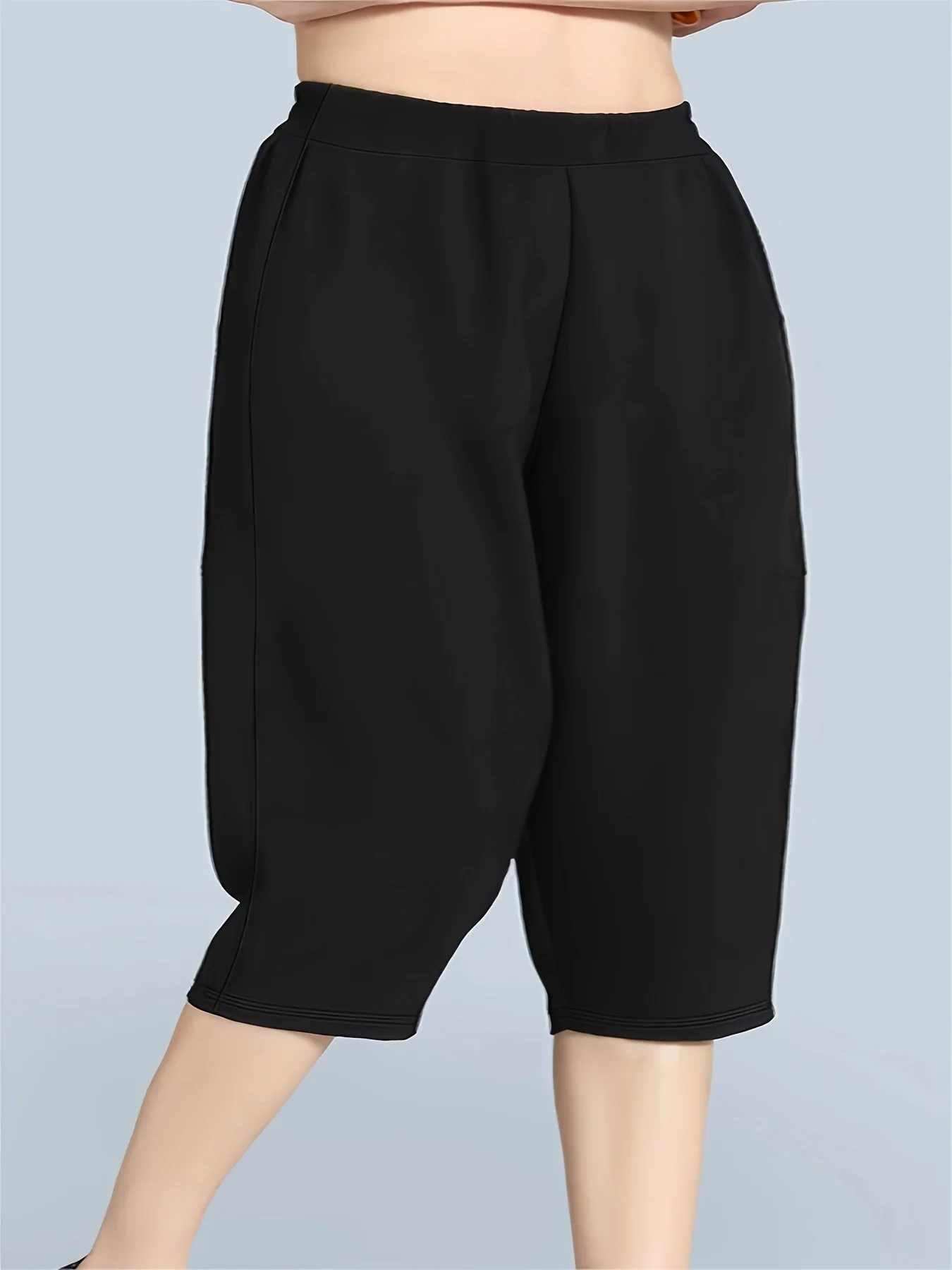 2024 Summer women plus size High street style solid color medium trousers pants view 4