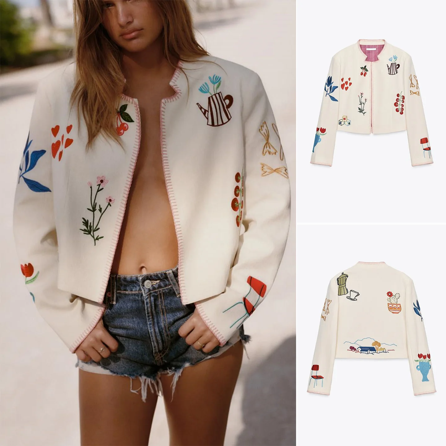 

Новинка 2023, осенняя простая цветная вышивка Blo Faion, круглая Ne Long Sve Jaet, женская повседневная одежда из полиэфирного волокна