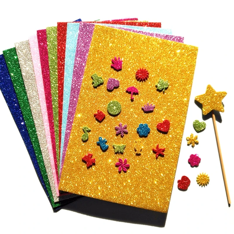 10 Pcs A4 반짝이 거품 논문 Cardstock 스폰지 폼 EVA 종이 Pearlescent 파우더 반짝이 종이 시트 아이들을위한 DIY Handmade Cra