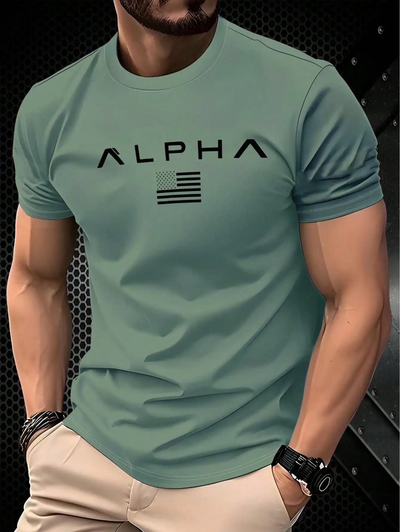 

Mint Green Short Sleeve Tee with Bold Graphic Print, Breathable Quick-Dry Fabric for Casual Summer Wear