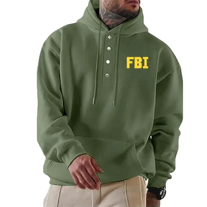 Autumn men's hoodie Federal Agent Bureau Investigation FBI print Fashion casual High quality cotton solid color hoodie for men