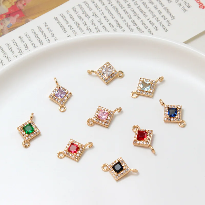 

6pcs Copper Plated Gold Color Microinset Zircon Crystal Diamond Double Pendant Diy Jewelry Bracelet Earrings Accessories