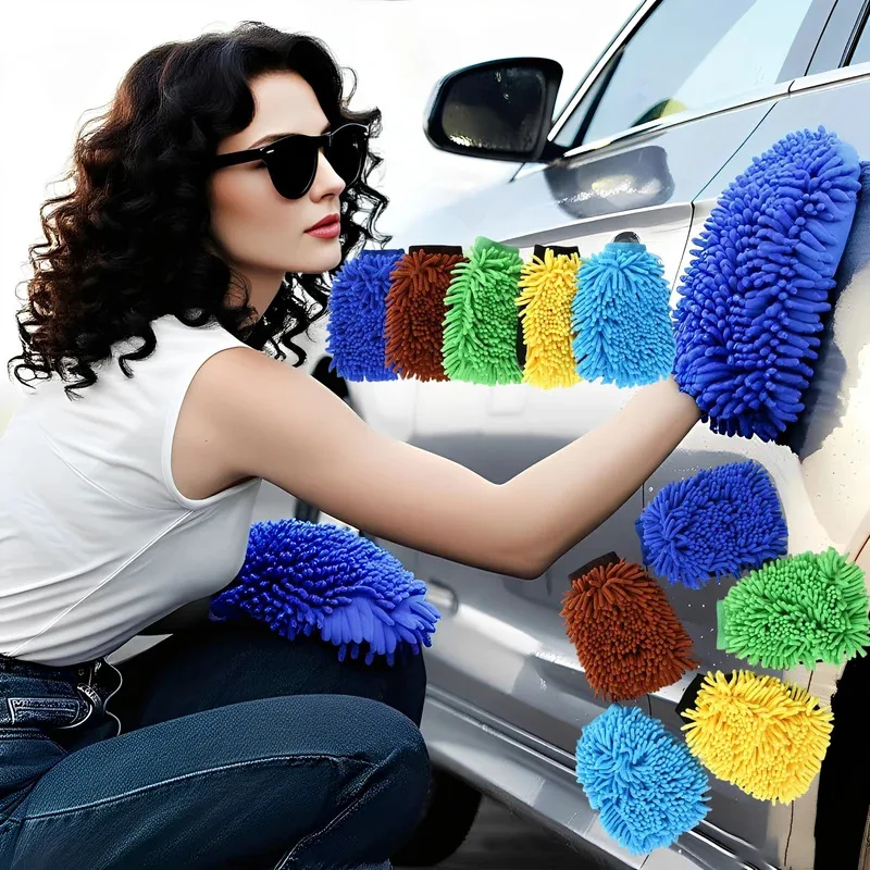 

Microfiber Car Wash Gloves Chenille Waterproof Mitt Soft Mesh Back Double-faced Glove Mitt Wax Detailing Brush Car Cleaning Tool