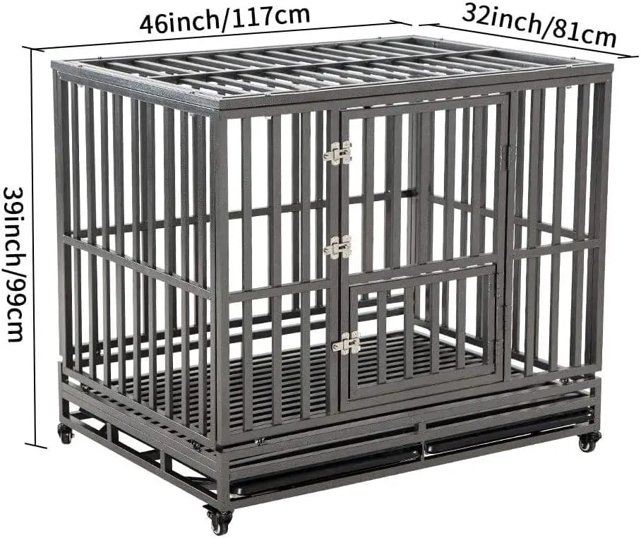 Heavy Duty Dog Cage Metal Kennel and Crate for Medium and Large Dogs, Pet Playpen with Four Wheels,Easy to Install,46 inc