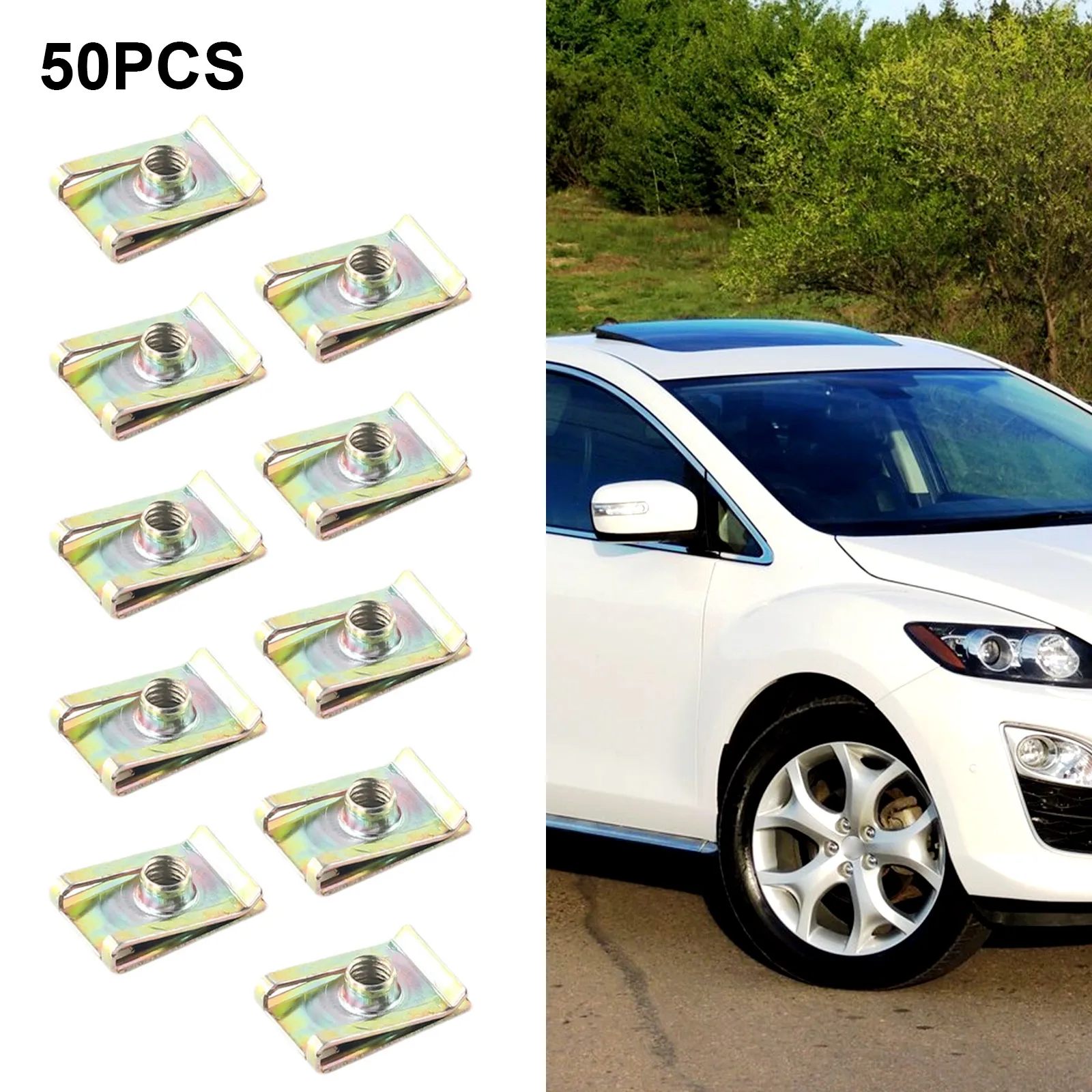 50pcs Spring Metal Plate Car Door Panel Mudguard U Screw Speed Clips M6 Nuts Sheet Metal Door Panel Fender Screw Clevis