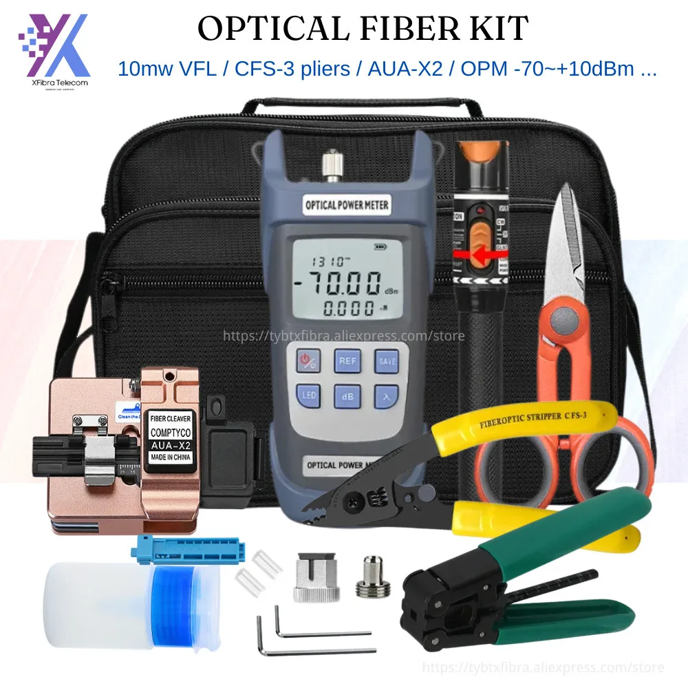 

FTTH Fiber Optic Tool Kit Fiber Fibra Optica Power Meter 10mW Visual Fault Locator AUA-X2 Gun Grey FTTH Tool