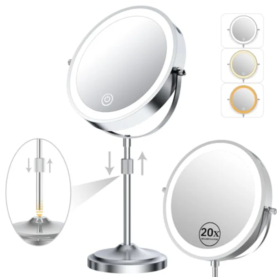 

9-дюймовое увеличительное зеркало с подсветкой, 20-кратное увеличение, регулируемая высота, регулируемая яркость, перезаряжаемое