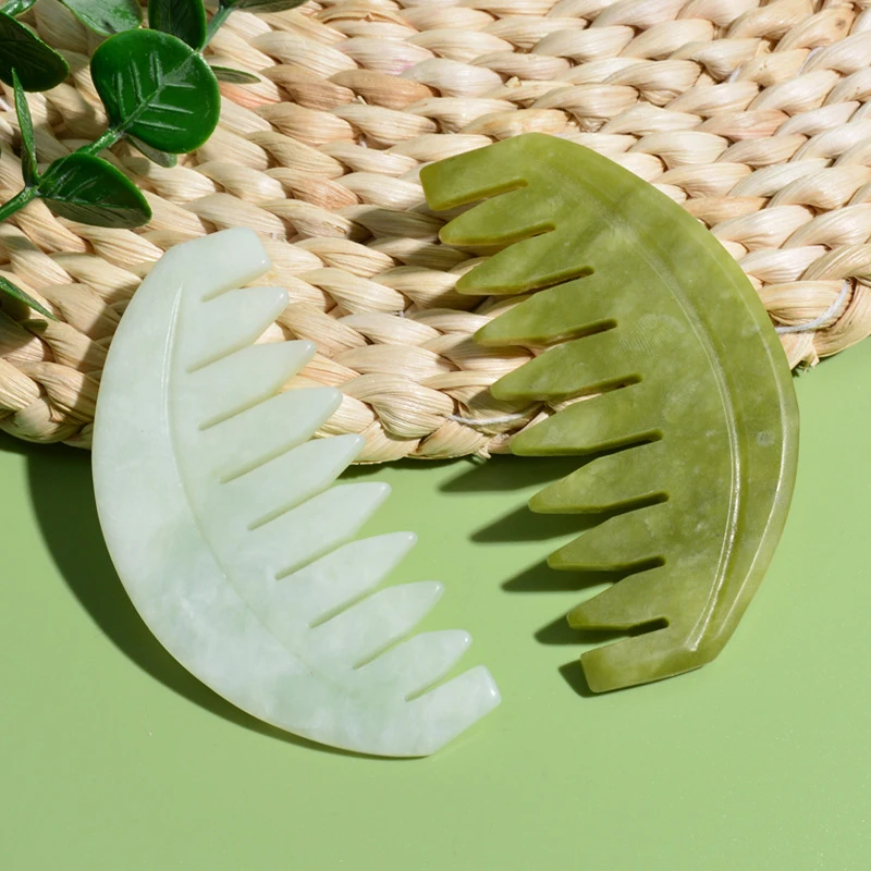 Peigne à dents larges en jade, masseur de cuir chevelu pour le massage des méridiens, outil de massage pour salon de beauté