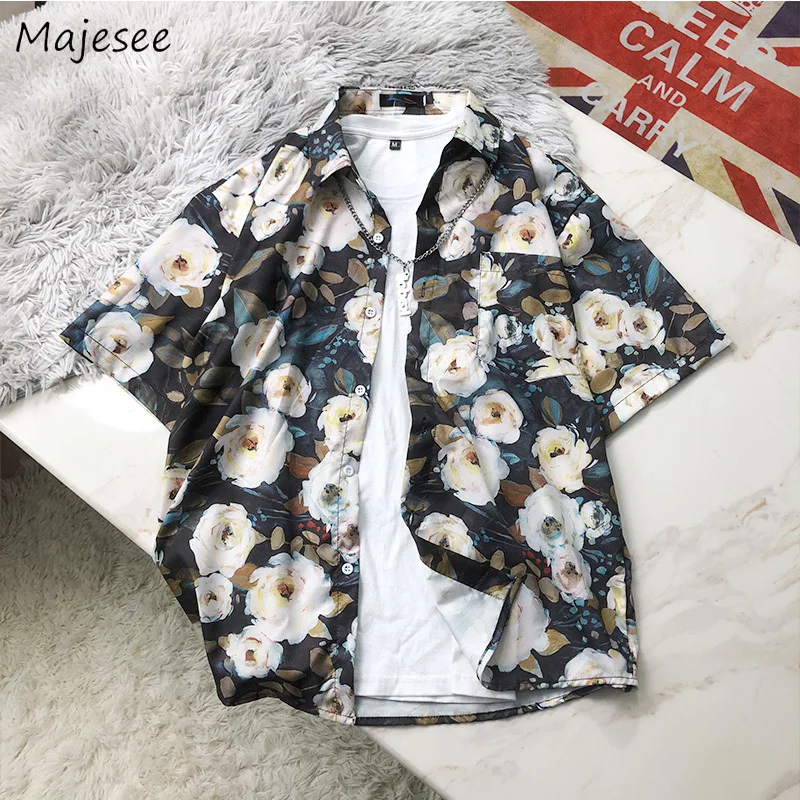 Vintage Print Shirts Men Kawaiian Style Casual Vacation Beach M-3XL Handsome Y2k Clothes Harajuku Summer Unisex Рубашки Fashion