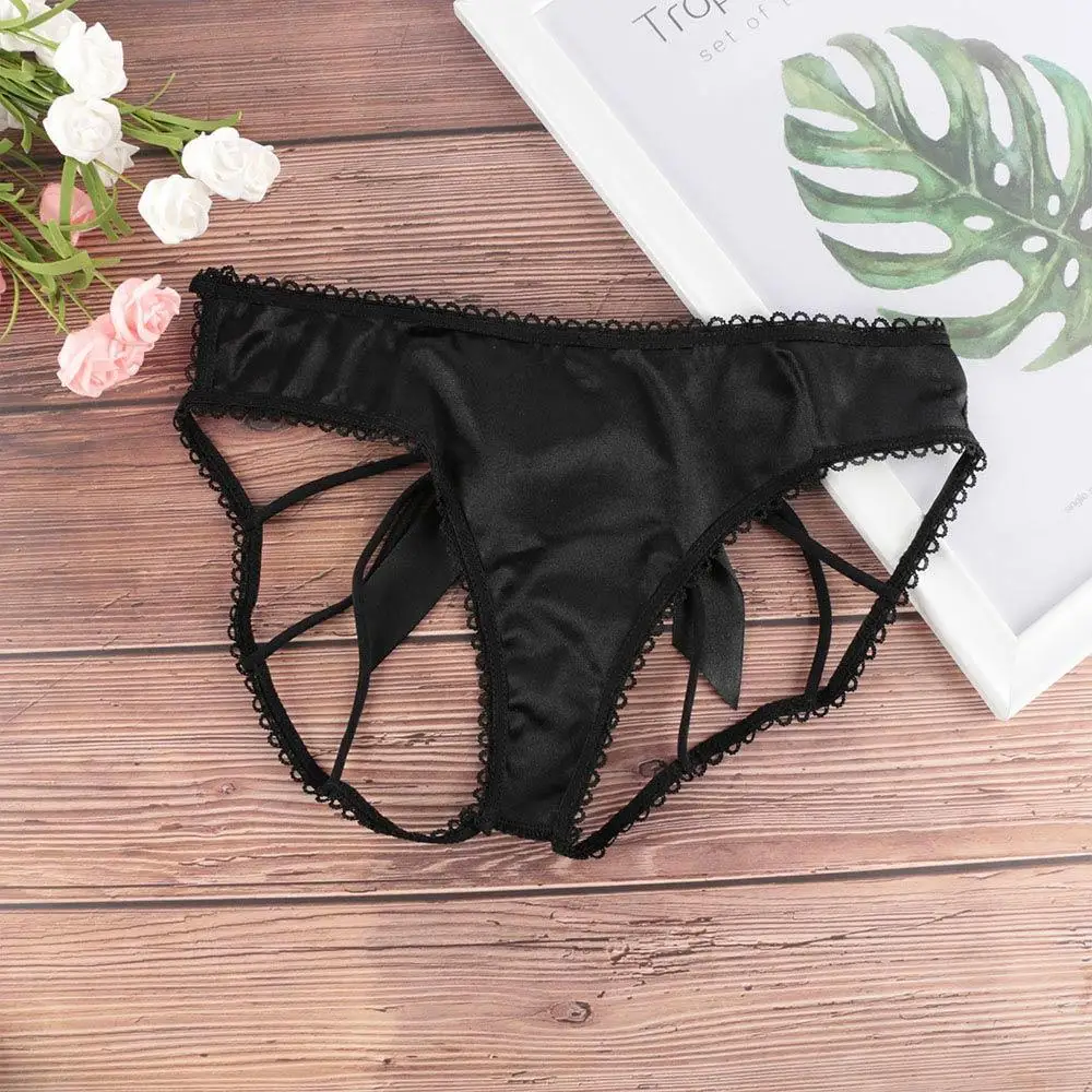 Bowknot Hollow Out Bandage Lace Ladies Underwear Intimate Thongs Briefs Women Panties Crotchless