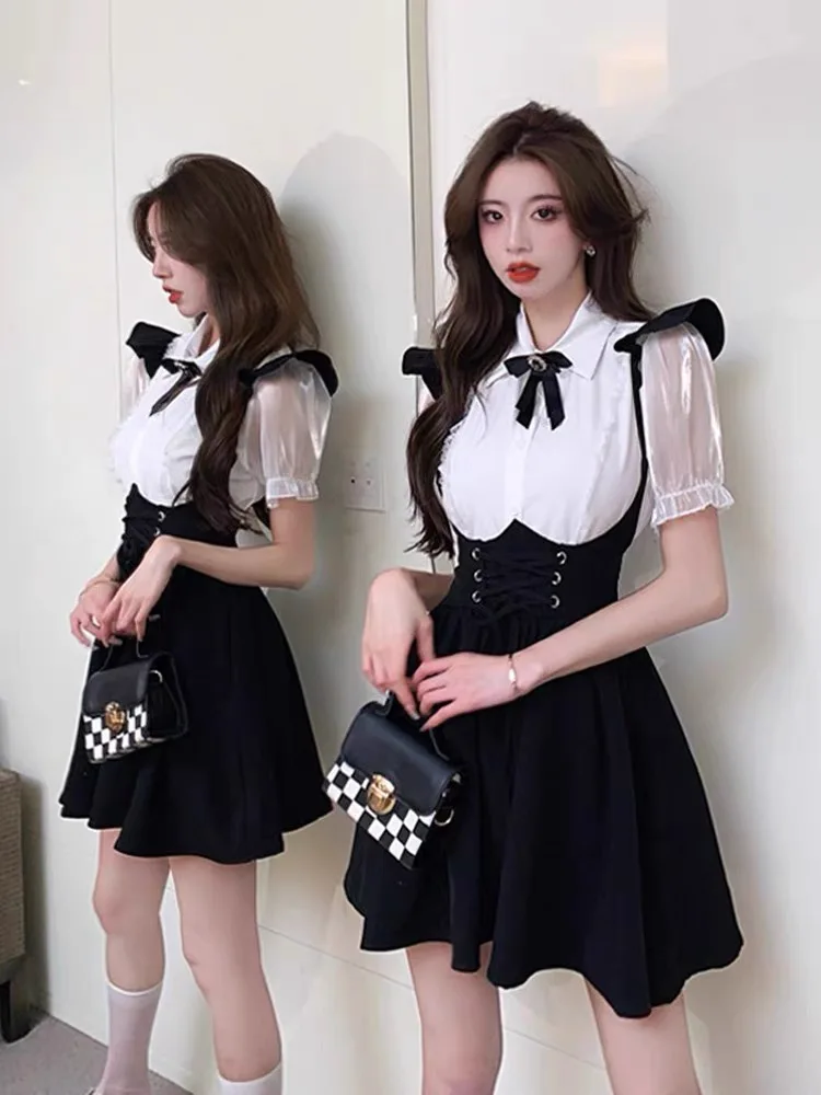 Dress Sets Women Lovely Daily Korean Style All-match Summer Fashion Flying Sleeve Simple Sexy Casual Shinny Cozy Students Soft