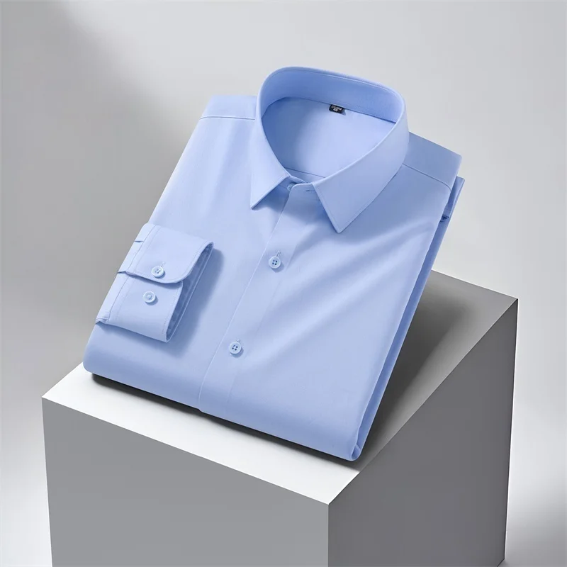Men Shirt Bamboo Fiber Long Sleeve Anti-wrinkle Non-ironing Slim Fashion Casual Business Office White Blue Social Shirt Clothing
