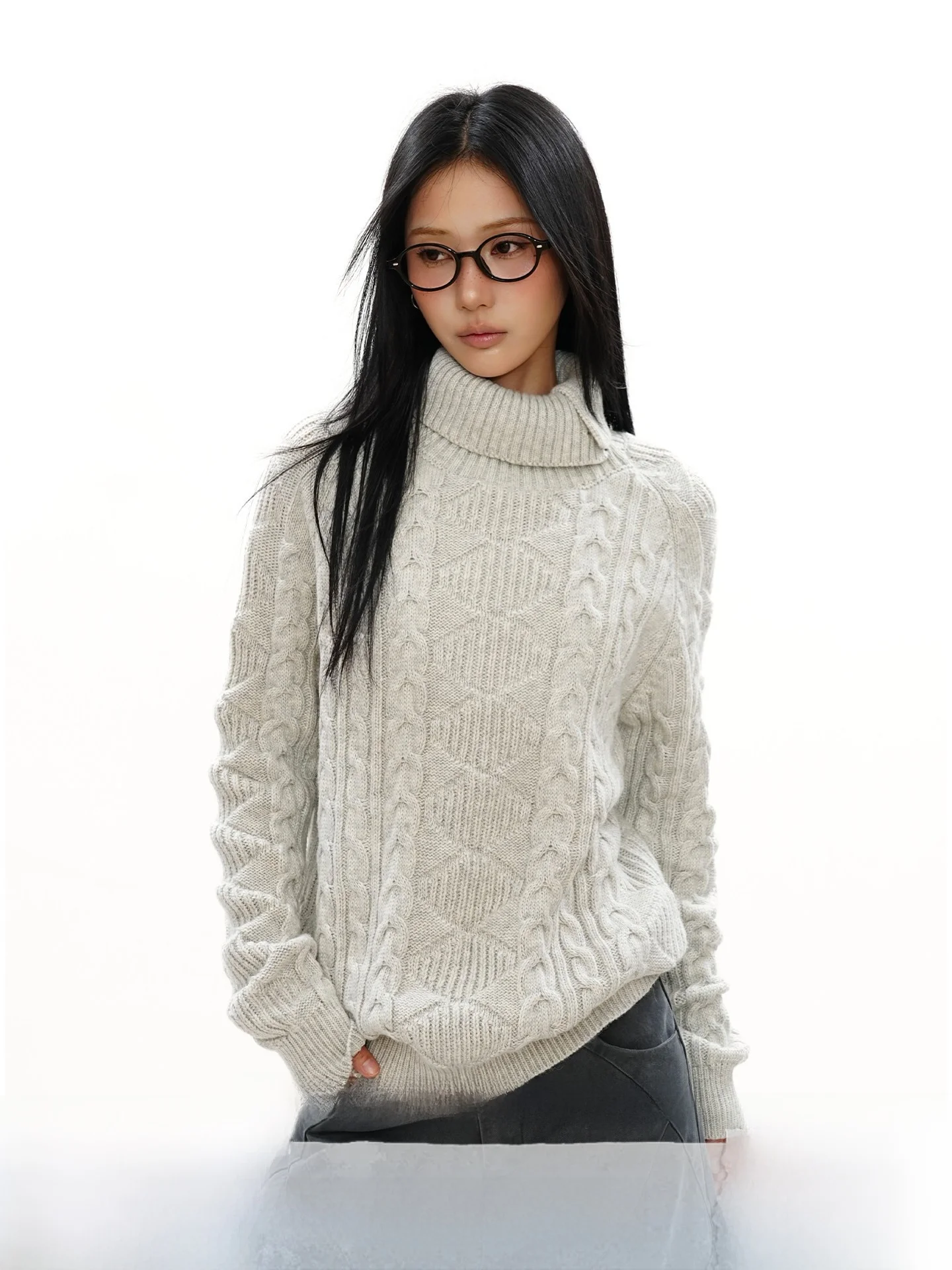 

S3T5 Thickened High Collar Long Sleeve Knitted Sweater Women's Fashion Autumn Winter New Style Slimming Top Trendy Button Ske...
