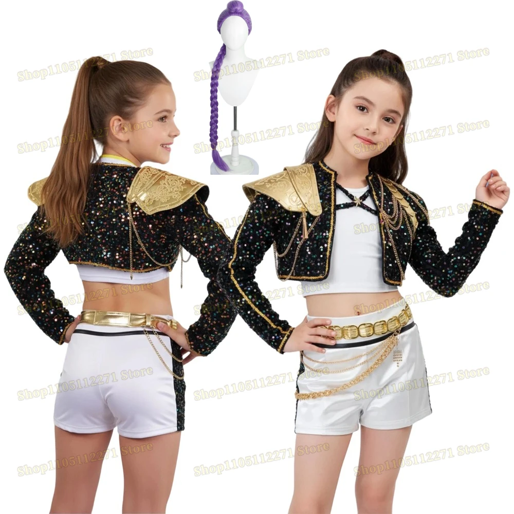 

Girls Shinny Kpop Demon Hunters Rumi Cosplay Costume Set Mira Zoey Wig Women Cos Outfits Huntrix Halloween Party Props