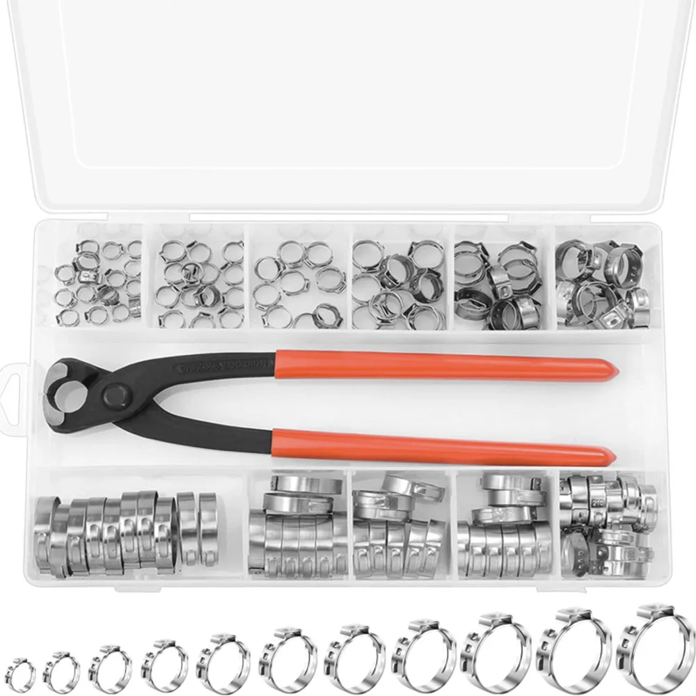 304 Edelstahl, 6-33,1 mm Stufenkragen-Crimpkombinationsset, mit Ohrclipnadel, zum Befestigen von Rohren und Schlauchklemmen – Detail 1