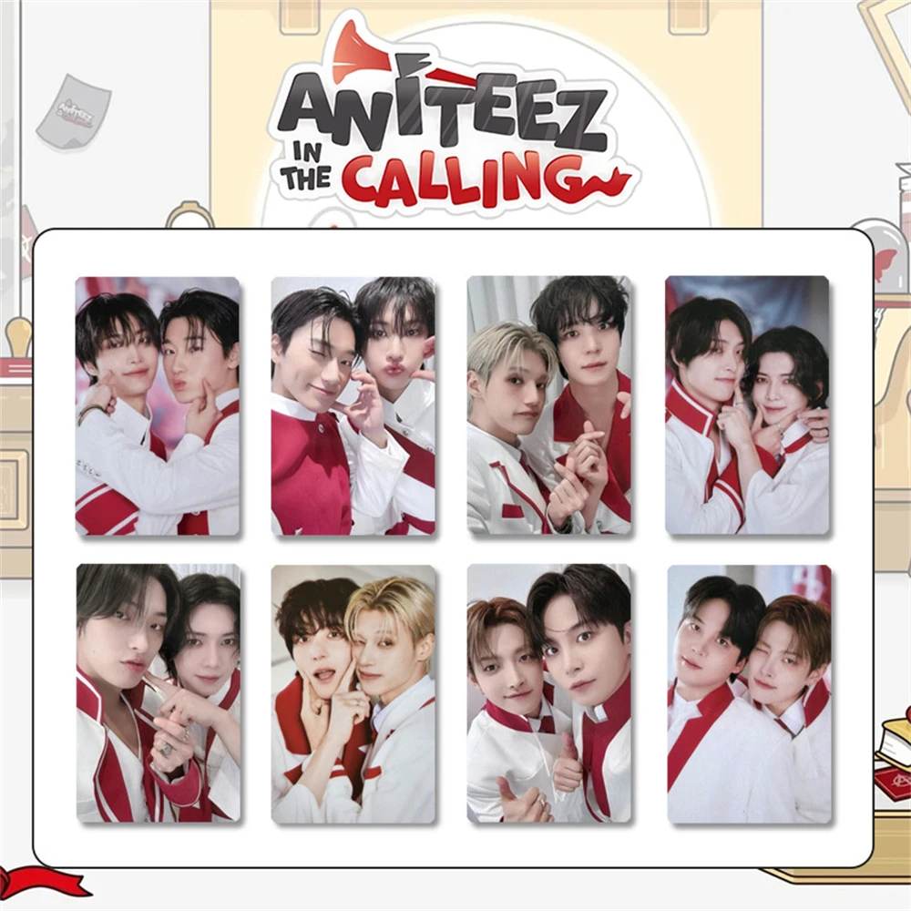 8 قطعة/المجموعة/مجموعة من بطاقات الصور KPOP ATEEZ ANITEEZ IN THE CALLING كارتونية على الوجهين بطاقات LOMO Hongjoong Mingi Yunho بطاقات بريدية تجمع المشجعين
