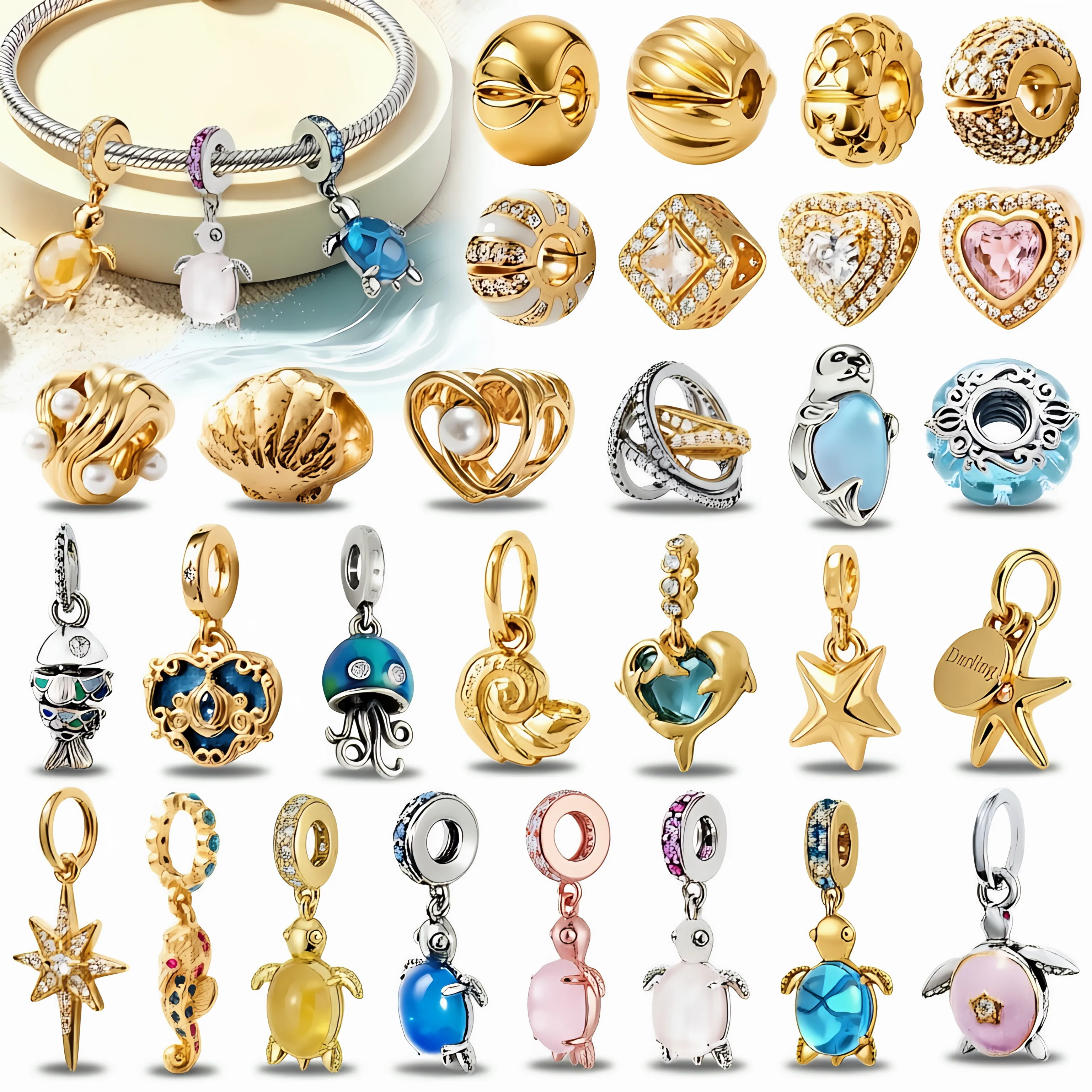 Oferta Especial: Abalorio de la Serie Océano Brillante y Colorido con Diseño de Tortuga, Estrella de Mar y Pulpo, Compatible con Pulseras de Hueso de Serpiente, Joyería para Mujer, Regalo