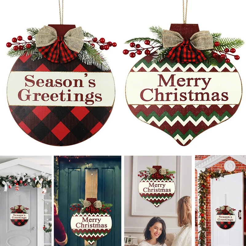 Interchangeable Seasonal Christmas Welcome Sign Front Door Decor Door Hanger, 12Inch Farmhouse Wall Sign Decor 3Pack Easy To Use