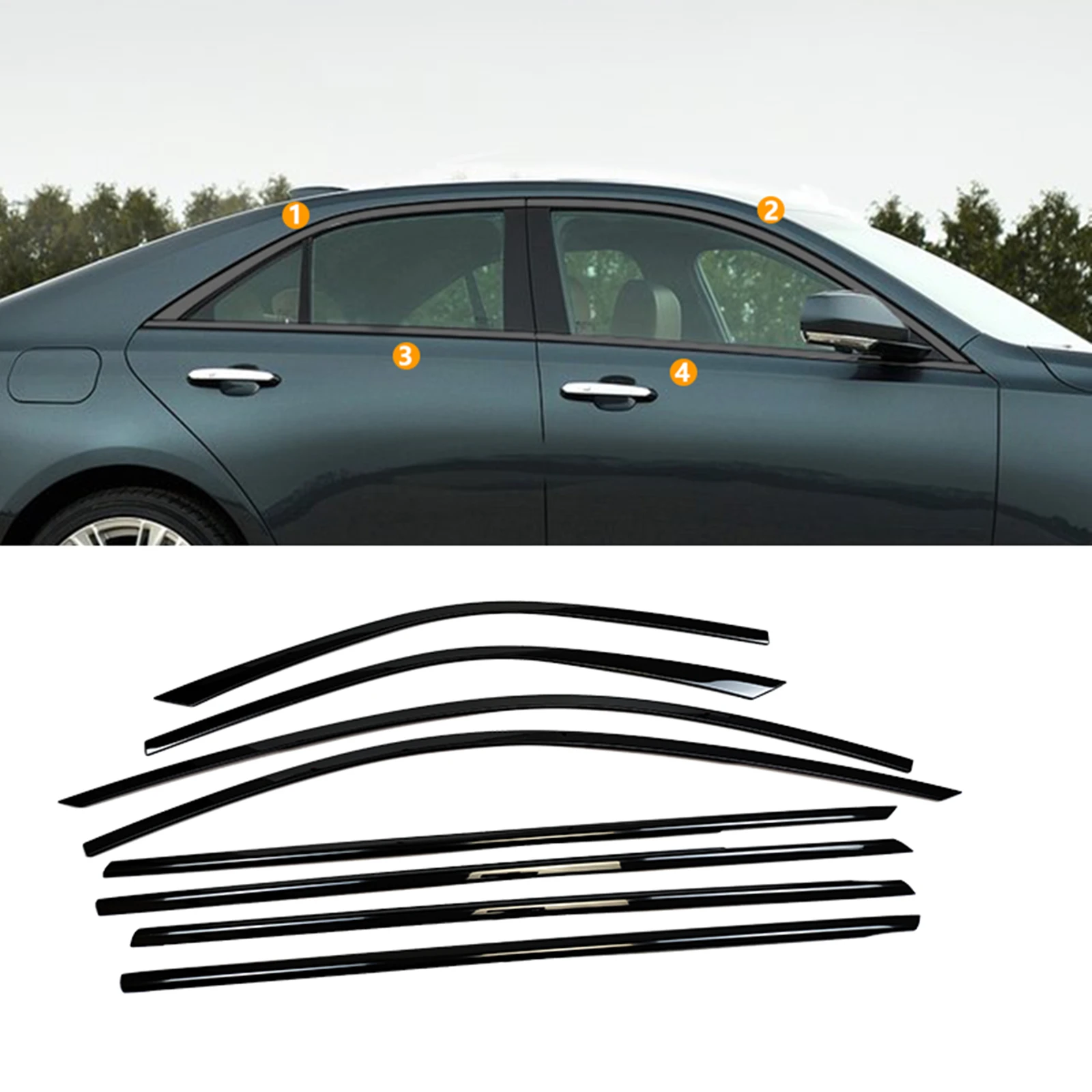 

8PCS Car Window Frame Strip Trim Cover Stainless Steel Sticker For Cadillac CT4 2020 2021 2022 2023 2024 2025