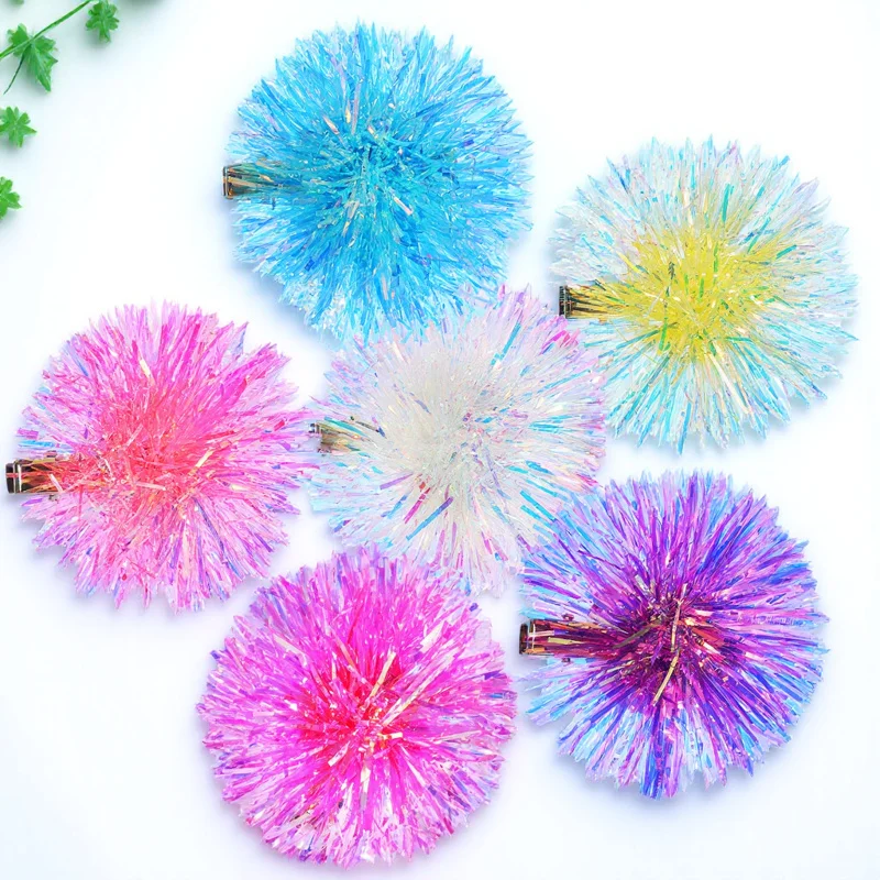 6 قطع من مشابك الشعر الملونة المصنوعة من رقائق البوم بوم بوم، مشابك خفيفة الوزن لامعة للنساء، تصميم شعر سميك وديكور الحفلات