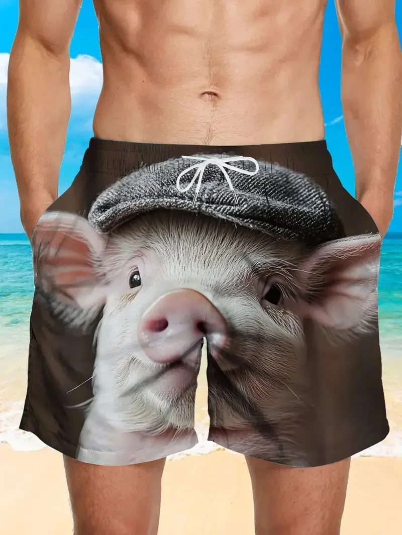 Новинка 2023 года, мужские милые мужские пляжные шорты с 3D принтом свиньи, повседневные свободные гавайские шорты, подходящие для мужской одежды