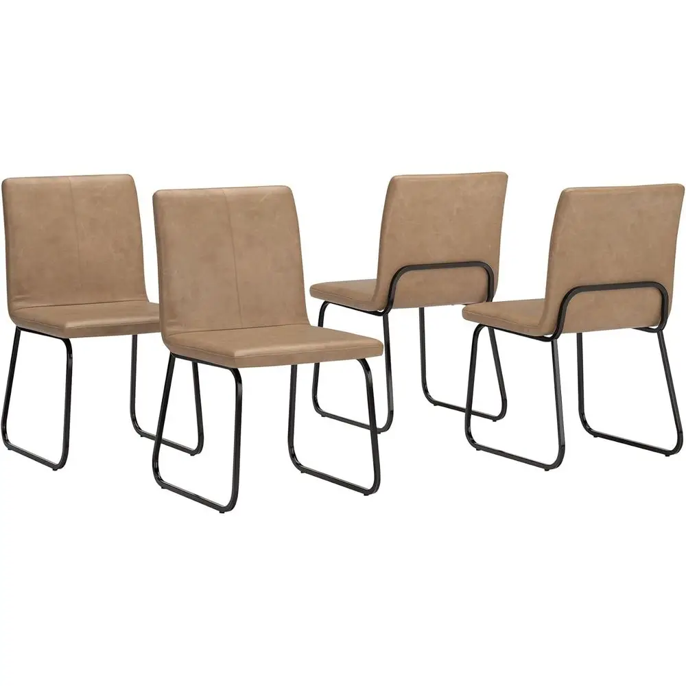 

Indoor Leather Upholstered Dining Chairs with Sled Base, Set of 4, Light Brown & Black
