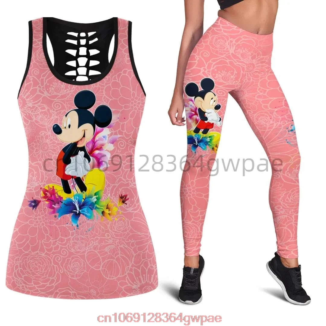 Disney Mickey Women\'s Book Hollow Tank Top+Women\'s Leggings Yoga Wear Fitness Leggings Sports Suit Disney Tank Top Leggings Suit