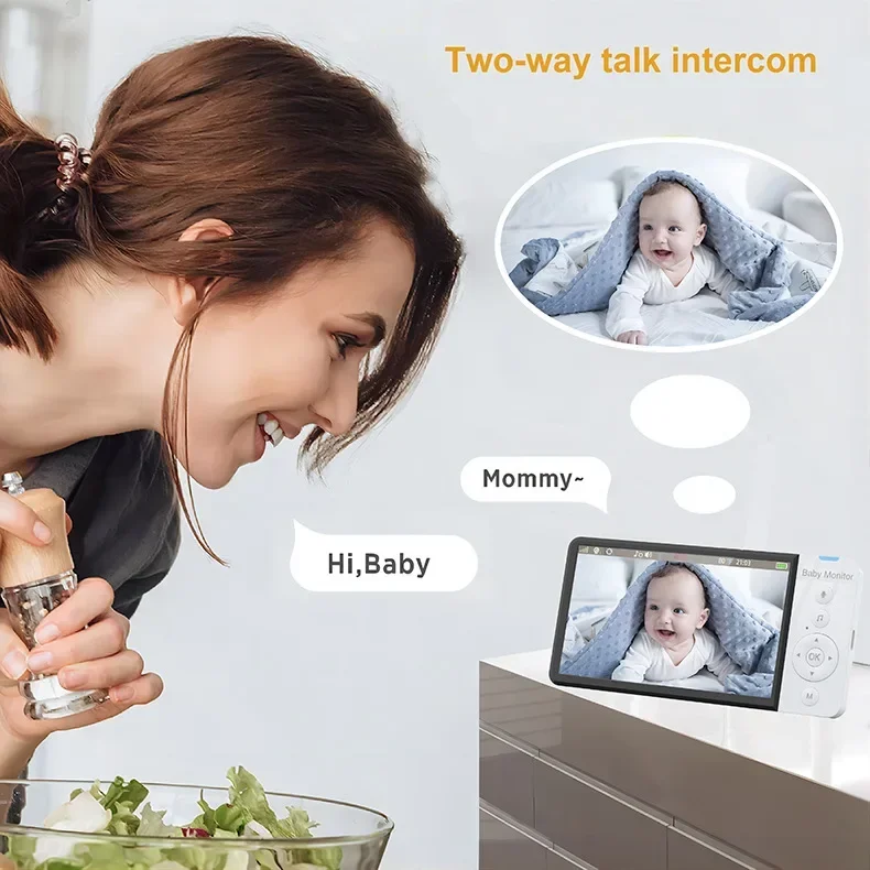 Baby Monitor 5.0 Inch Wireless Video No WiFi No APP Downloading IPS Screen with Nanny PTZ Camera 2-way Audio VOX Lullaby ABM700