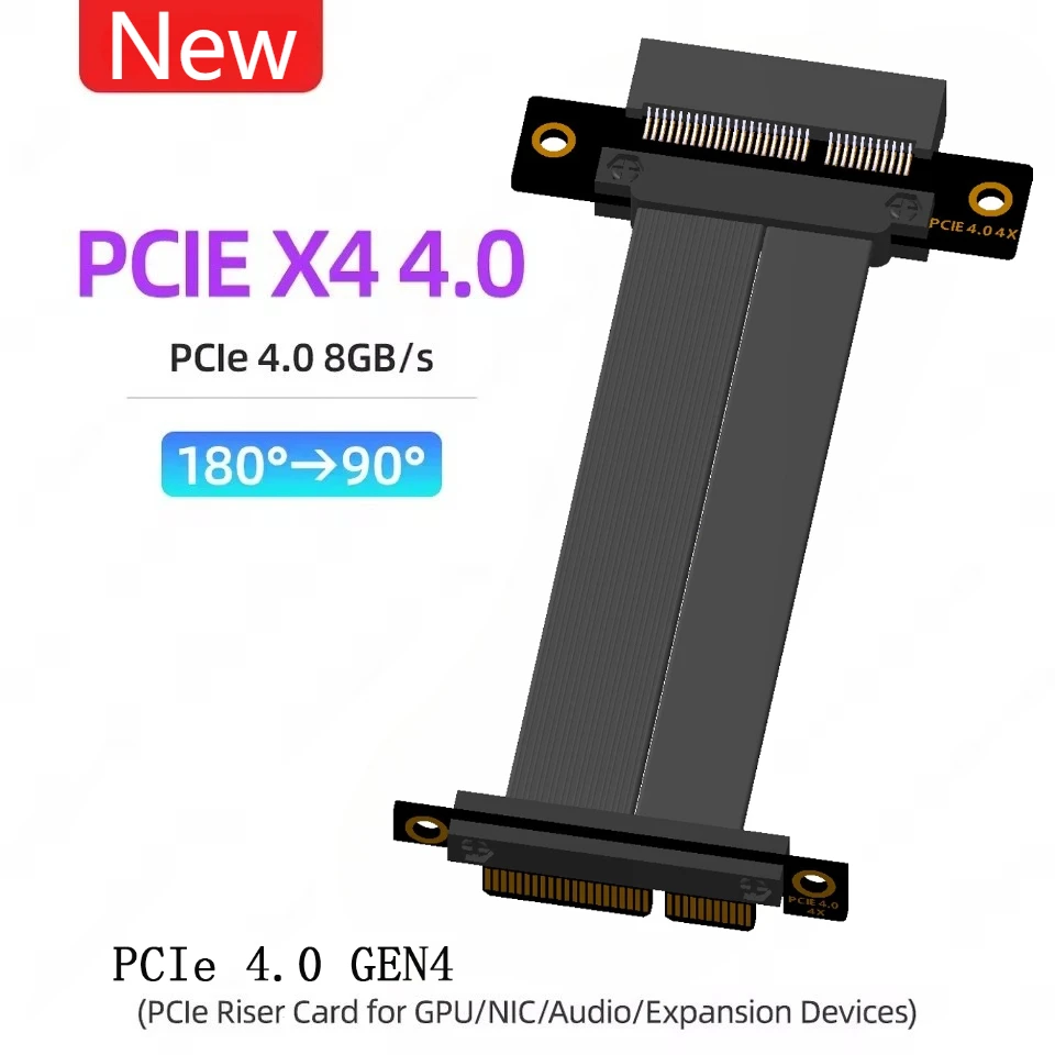 

PCIe 4.0 X4 Riser Cable 90°-180° Angle PCIe x8 x16 Extension Cable For Mining GPU Card Network / Capture Card NVMe SSD Expansion