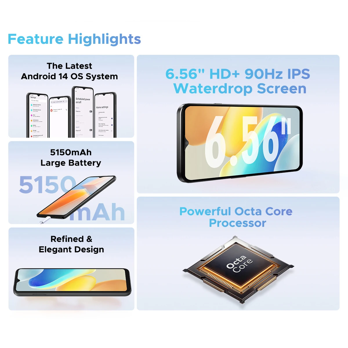 DOOGEE N55 Pro Android 14 Smartphone, 16GB(6+10) RAM 256GB ROM 5150mAh 6.56'' HD+ 90Hz 13MP Face Unlock 3.5mm Earphone Jack