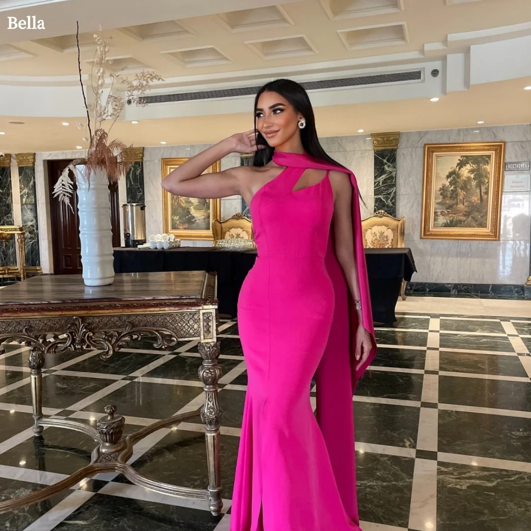 

Bella Customized Rose Red Long Silk Scarves robes de soirée Mermaid Sleeveless Party Dresses Chiffon Floor-Length Prom Dress
