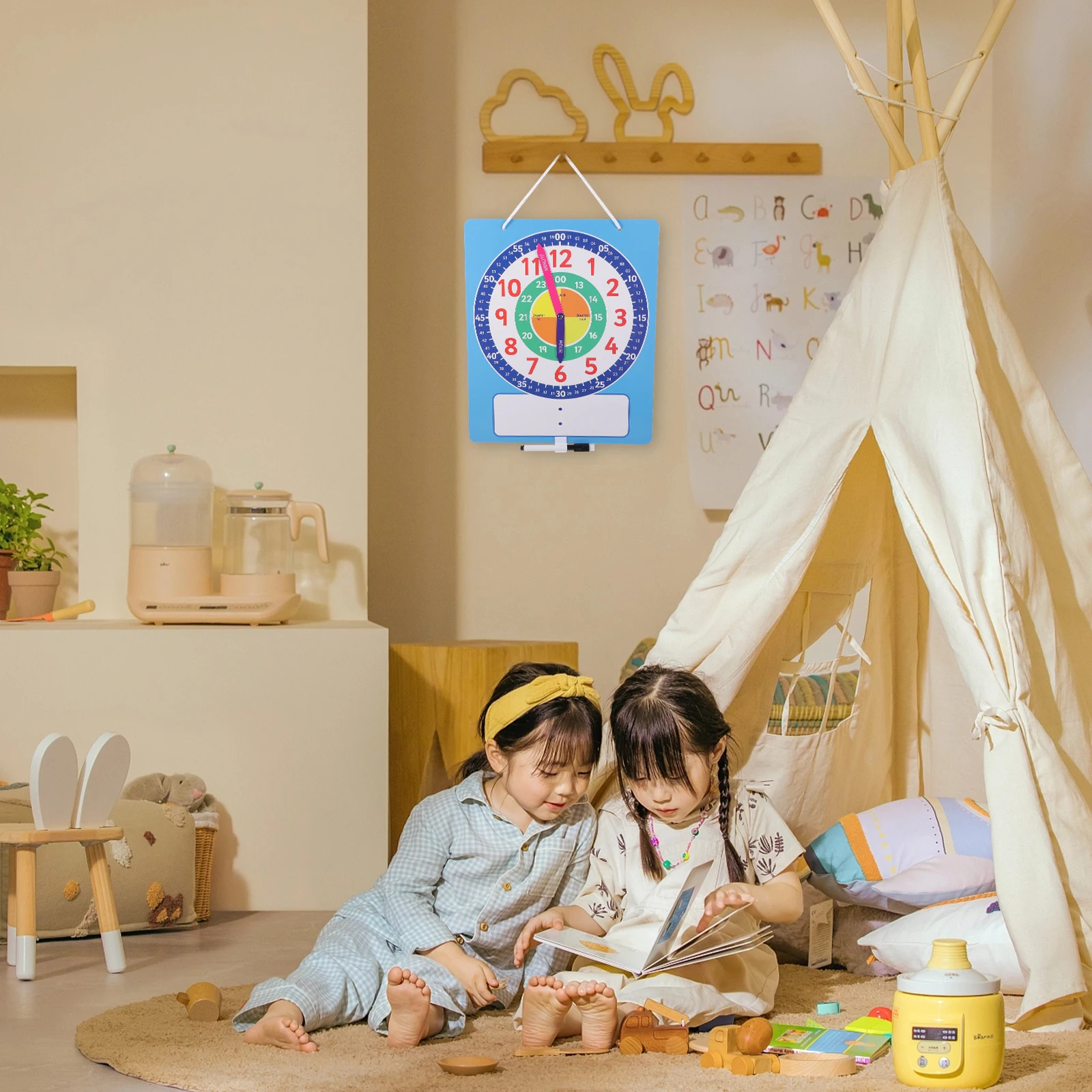 

1 Set Writable Dry Erase Clock Learning For Kids Teaching Time Tool Analog Digital Matching Educational For Toddlers Ages 5-7