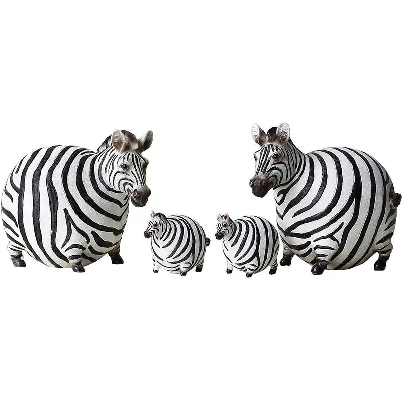 4pcs/set Resin Zebra Family Ornament Simulation Animal Sculpture Zebra Statue Home Decoration Handicraft Ornaments New Home Gift