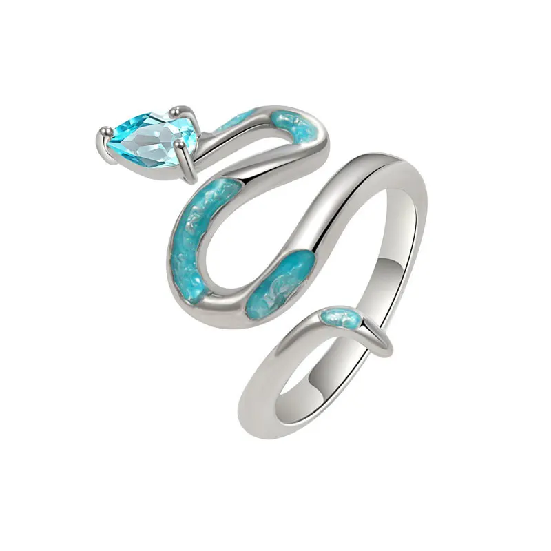 925 Sterling Silver Geometric Blue Snake Rings For Women Men Simple Korean Fashion Open Adjustable Handmade Ring Couple Gifts