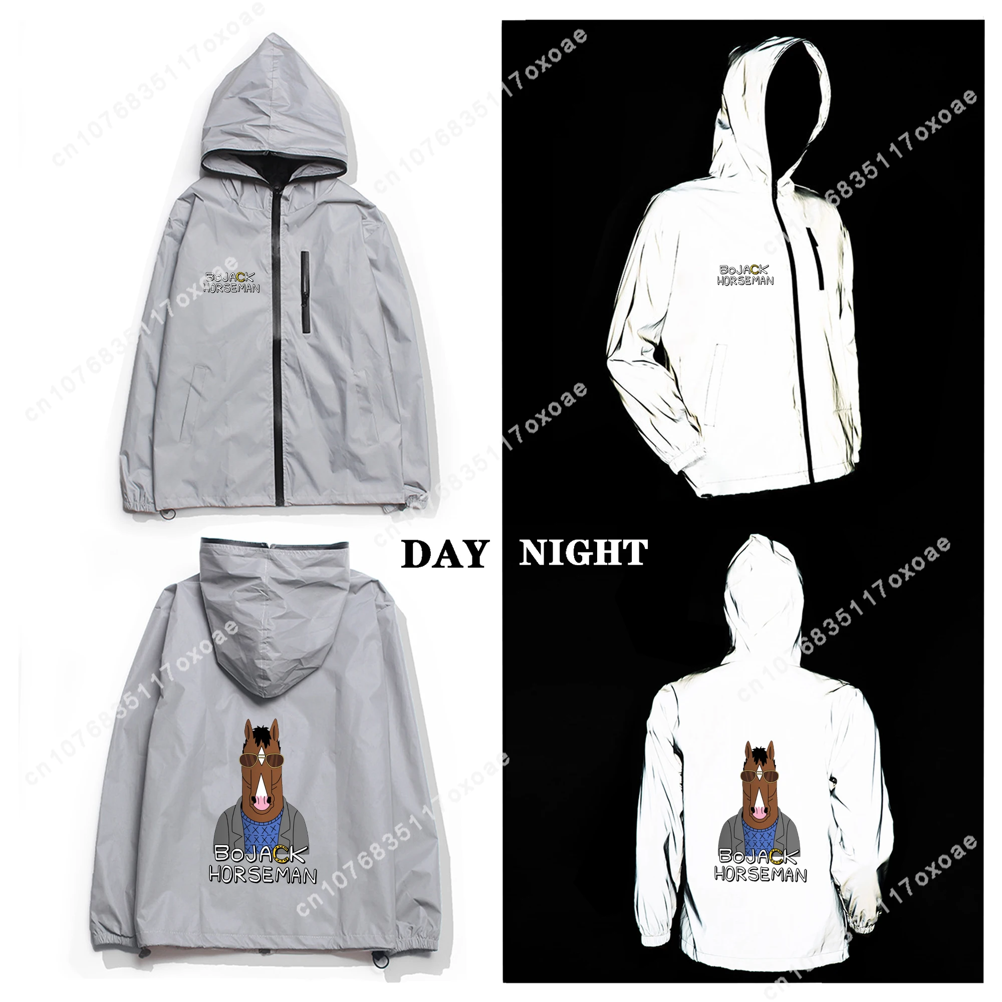 

B-BoJack Reflective Jacket Mens Womens phi beta Coat Hooded Windbreaker H-Horseman Cartoon Pocket Jackets customization Hoodie