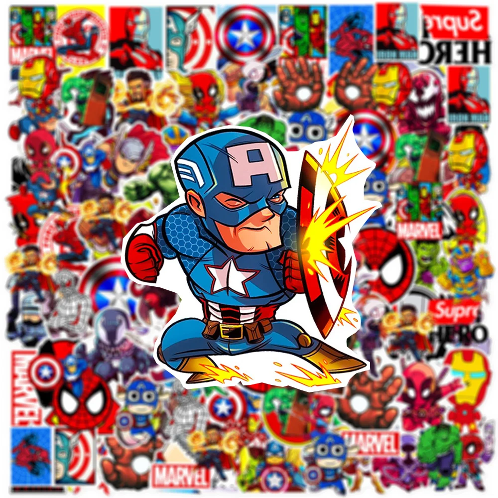 10/30/50/100PCS Disney Marvel The Avengers Anime Stickers for Kids Spiderman Iron Man Cartoon Decals Cool Super Hero Sticker Toy