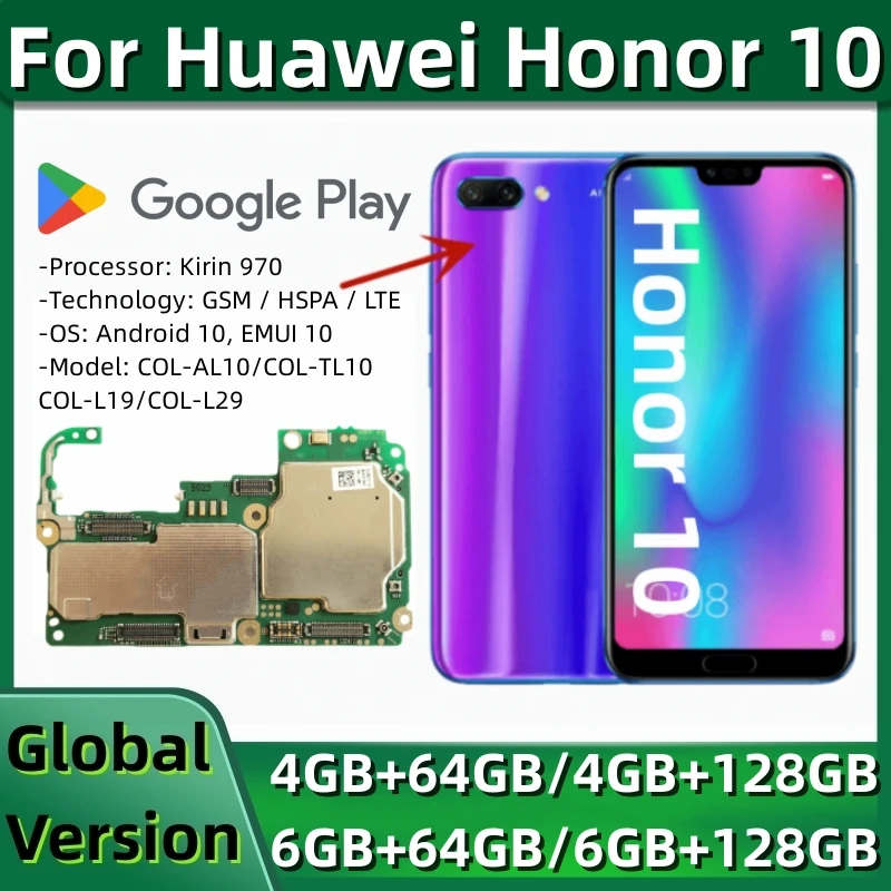 Imagem -03 - Placa-mãe para Huawei Honor 10 64gb 128gb Global Rom Placa de Circuito Impresso Principal Original Placa Principal Desbloqueada