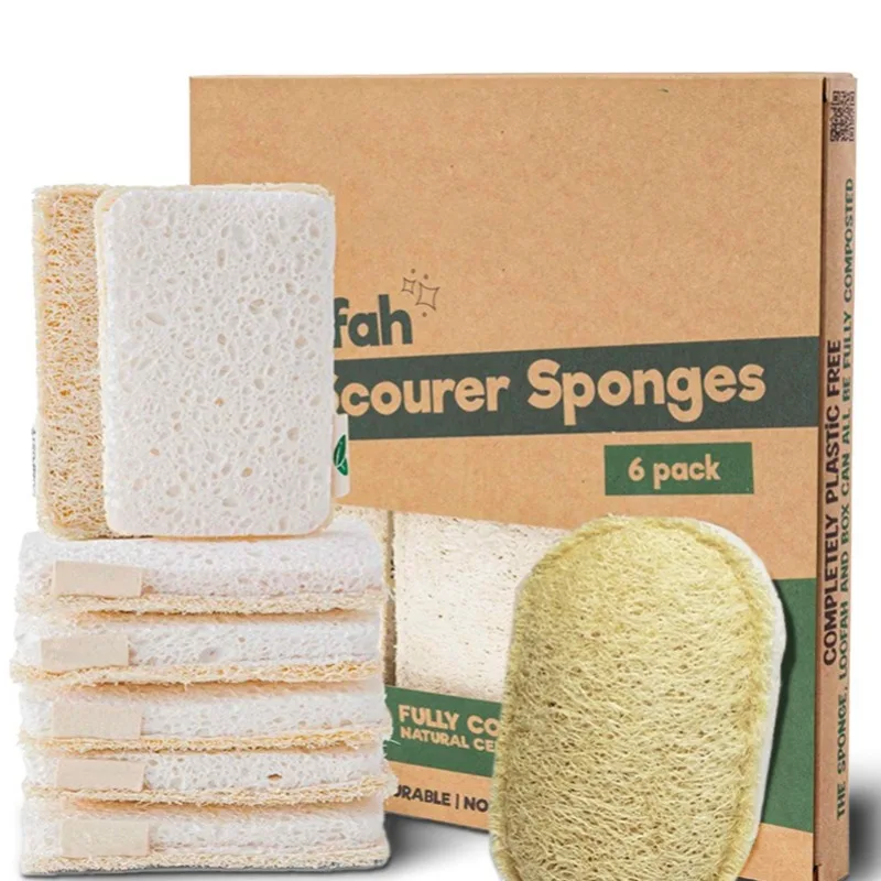 3pcs Loofah Wood Pulp Cotton Dish Scrubber Kitchen Wood Pulp Sponge Cleaning Cloth Pot Bowl Scouring Pad