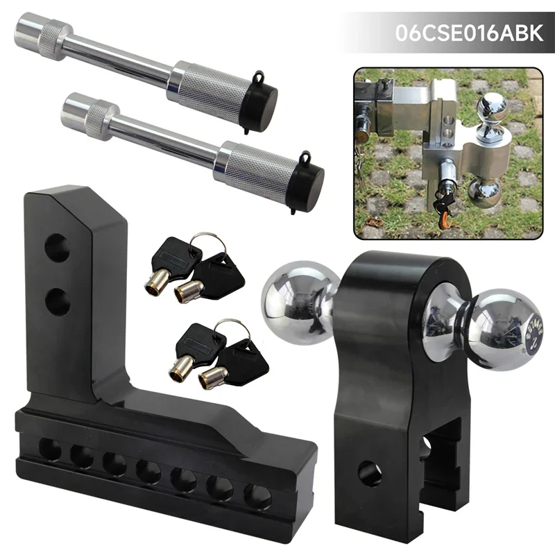 2'' Ontvanger 6'' Zilver/Zwart Drop Verstelbare Trekhaak Mount 12500lbs Dual Ball